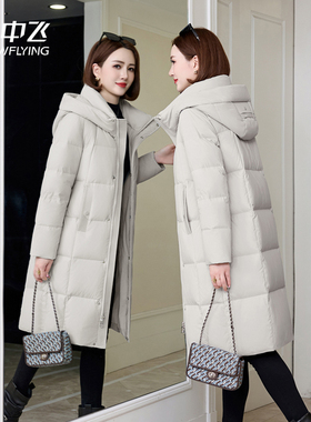 雪中飞羽绒服女长款过膝2025新款冬季大码爆款白鸭绒品牌外套加厚