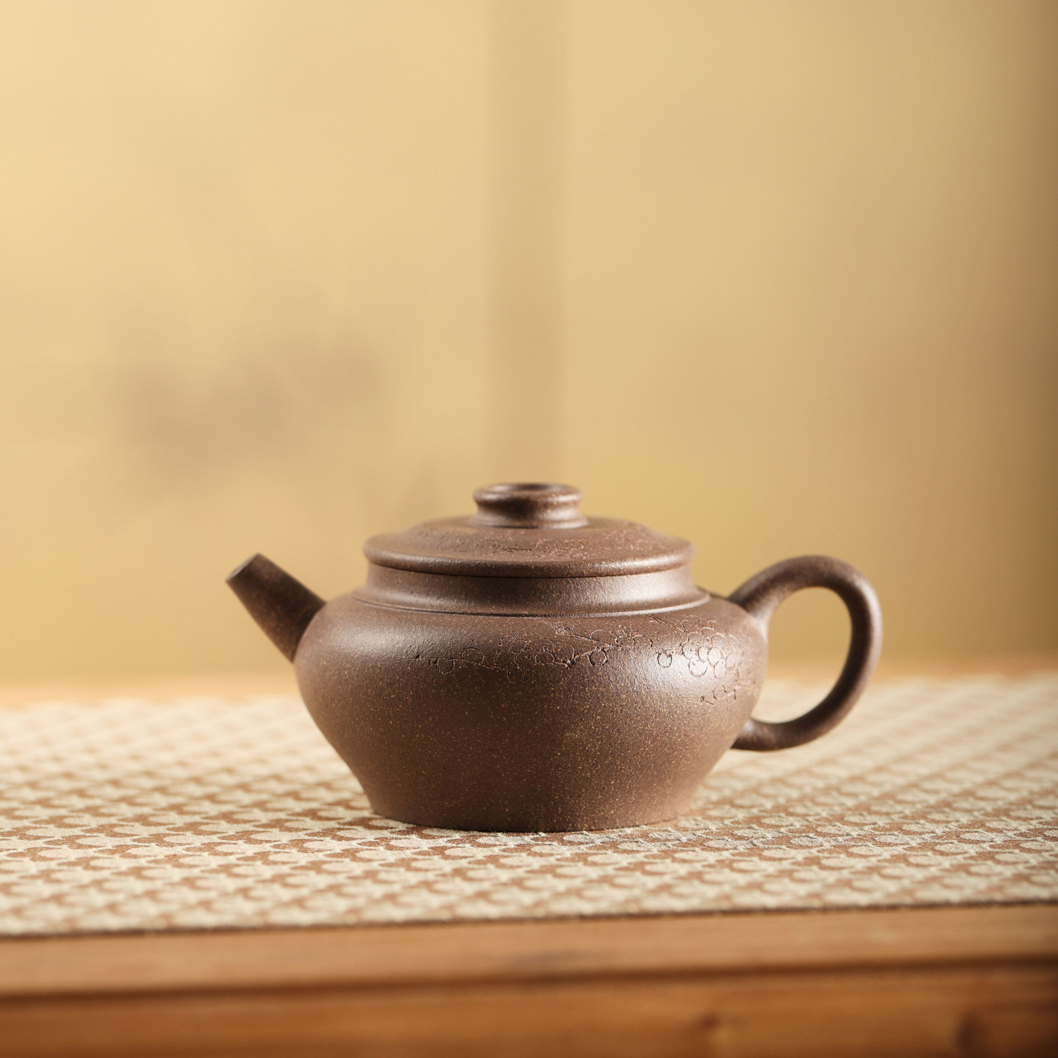 栖凤居庄亚新名师全手工青灰泥巨轮壶中式复古冲茶器紫砂壶180cc