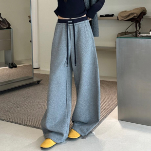 子弯刀裤 喜大东9370 灰色长裤 女宽松显瘦休闲卫裤 1高腰系带阔腿裤