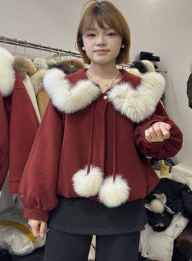 伊卡特兰狐狸毛领短款羽绒服女冬季宽松显瘦90绒时尚外套8558