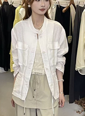 HZY100亚麻法式单排扣收腰短外套女春夏气质老钱风慵懒防晒衣上衣