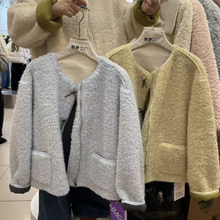 韩梦韩国羊羔毛外套女款2025秋冬款爆款新品短款宽松显瘦保暖上衣