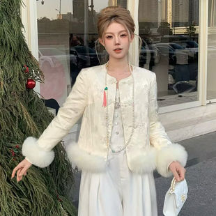 88-1701新中式盘扣羽绒服女狐狸毛绒袖口保暖显瘦小香风气质外套