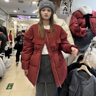 大A2025冬季新款红色中长款羽绒服女韩版收腰显瘦保暖外套88260
