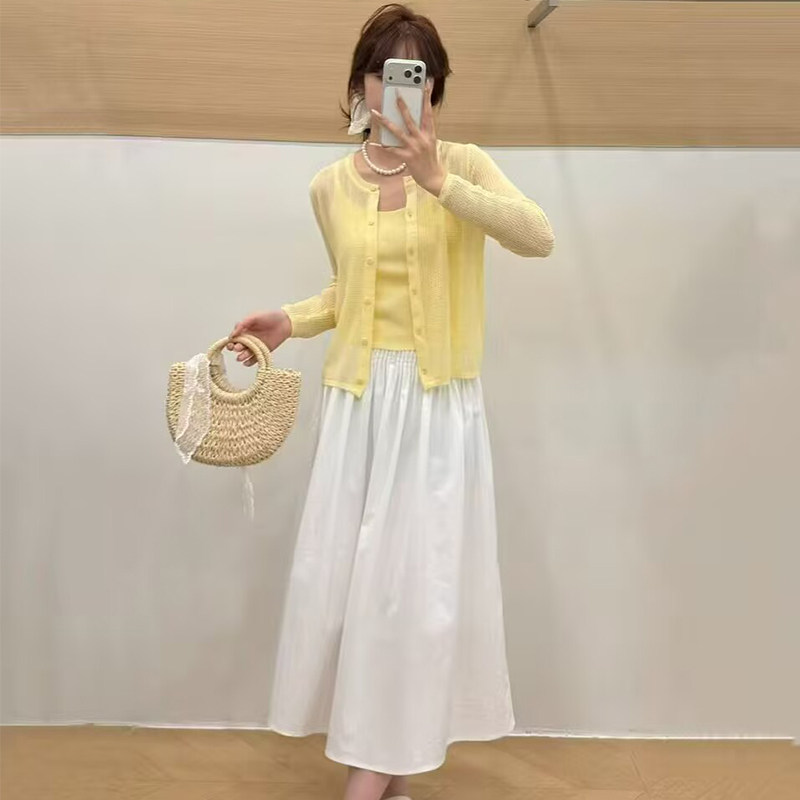 温柔慵懒风针织开衫半身裙子套装女2026春夏显瘦小个子时尚三件套