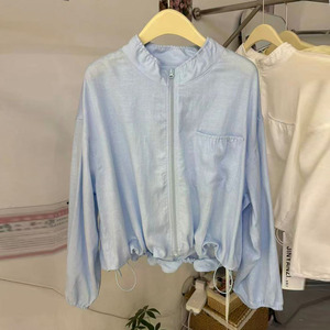 亚麻金燕子韩系立领短外套女款春季宽松百搭薄款防晒衣小个子休闲