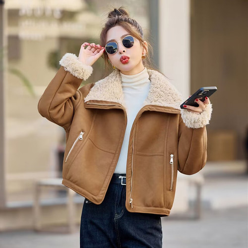 法式高级感羊羔毛绒皮毛一体外套