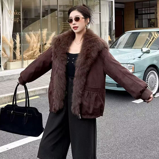 狐狸毛领短款白鹅绒羽绒服女2025年冬季保暖派克服可拆卸毛领外套