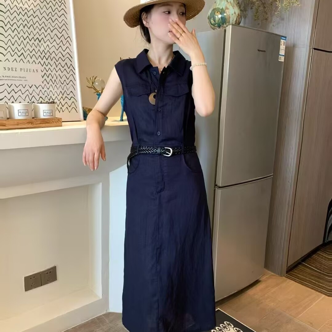 莲依莲收腰显瘦无袖连衣裙女2025夏季新款气质修身百搭中长款裙子