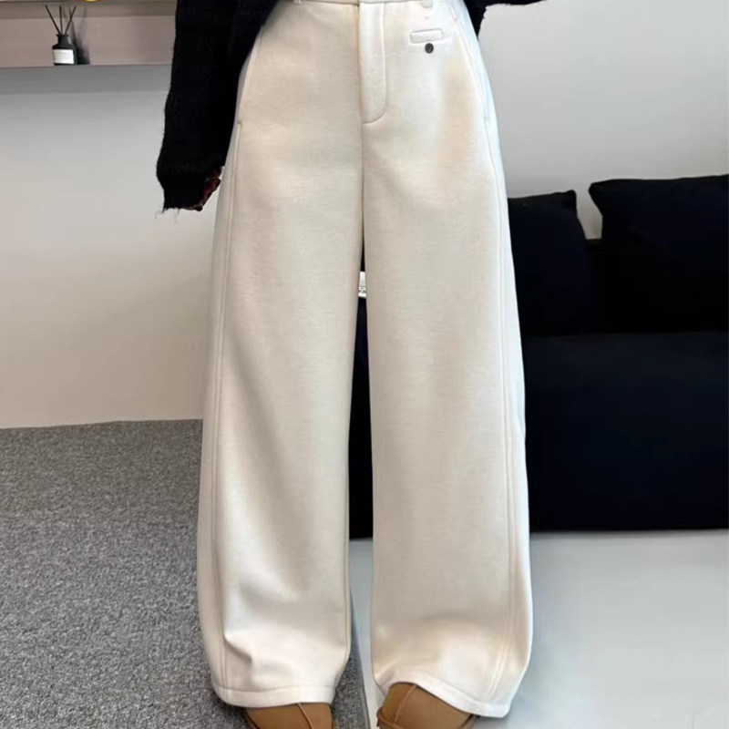 变色鸟8750加绒羊毛阔腿裤女休闲高腰显瘦直筒西装裤垂坠感长裤子