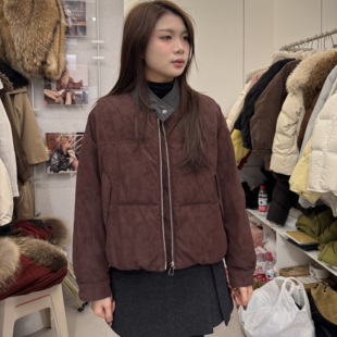 鹅绒花与果韩系复古立领拼接羽绒服女短款小个子保暖外套冬季百搭