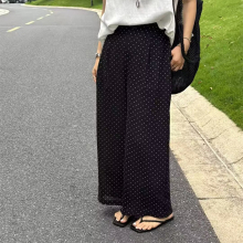阔腿裤女夏季薄款黑色波点2025新款松紧高腰垂感宽松直筒休闲裤子