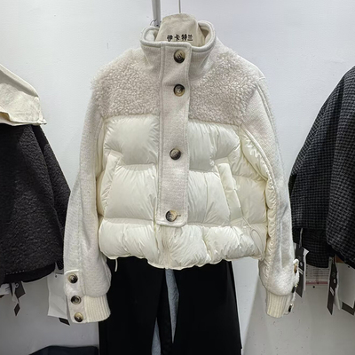 羊羔毛拼接90羽绒服芭黎歌弟同款