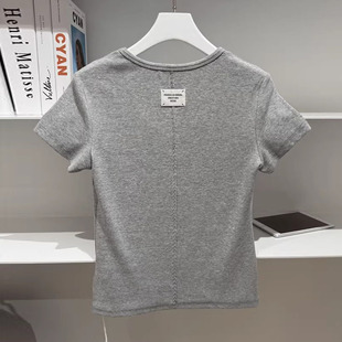 SJBY质感正肩高质量短袖t恤女款2026新款春天修身显瘦弹性好上衣