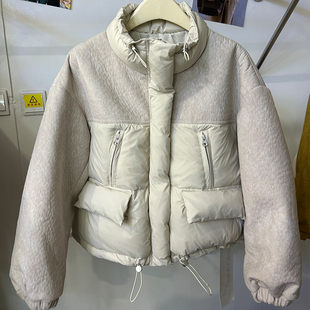 拼接90白鸭绒羽绒服女冬天立领加厚保暖小个子面包服短外套金燕子