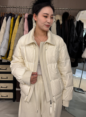 衣朵秀简约优雅翻领羽绒服女短款高级感米白色冬季外套18256