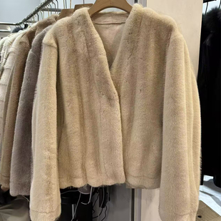 爱裳依轻奢皮毛一体外套女2025冬新款软糯慵懒V领短款仿皮草上衣