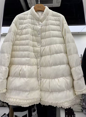 miss fofo5350立领羽绒服女中长款木耳边拼接显瘦保暖白鸭绒外套