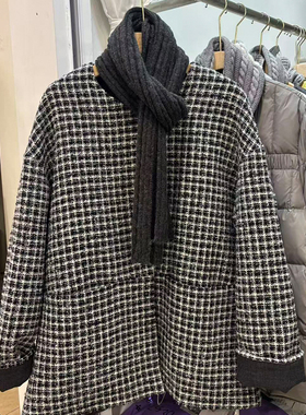 爱裳依复古格纹羽绒服女短款立领围巾披肩式保暖显瘦外套