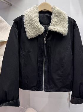 依诺2025爆款派克服毛领短款90白鸭绒羽绒服女冬季保暖小个子外套