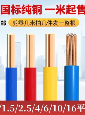 国标BV电线家用家装电线1/1.5/2.5/4/6平方纯铜芯单股硬线1米散剪