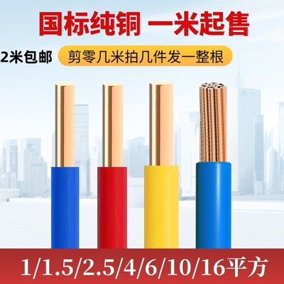 国标BV电线家用家装电线1/1.5/2.5/4/6平方纯铜芯单股硬线1米散剪