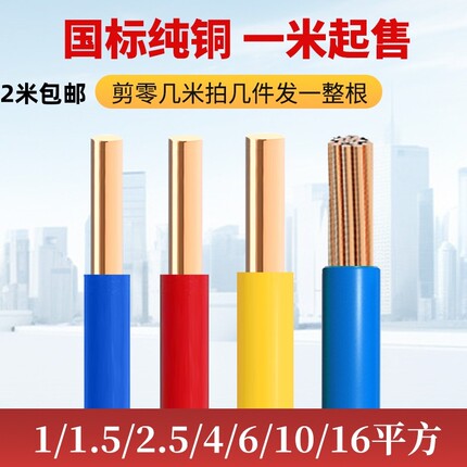 国标BV电线家用家装电线1/1.5/2.5/4/6平方纯铜芯单股硬线1米散剪