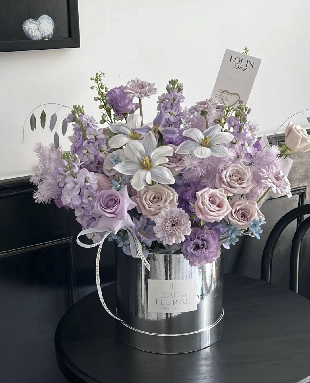 奥斯卡套二礼盒镜面银色抱抱桶圆形插花盒花艺资材永生花礼盒花盒