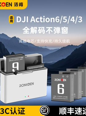 洛肯适用DJI大疆action6电池运动相机Action5pro/4/3冷极充电器双充充电盒大疆Osmo360电池大疆电池配件套餐