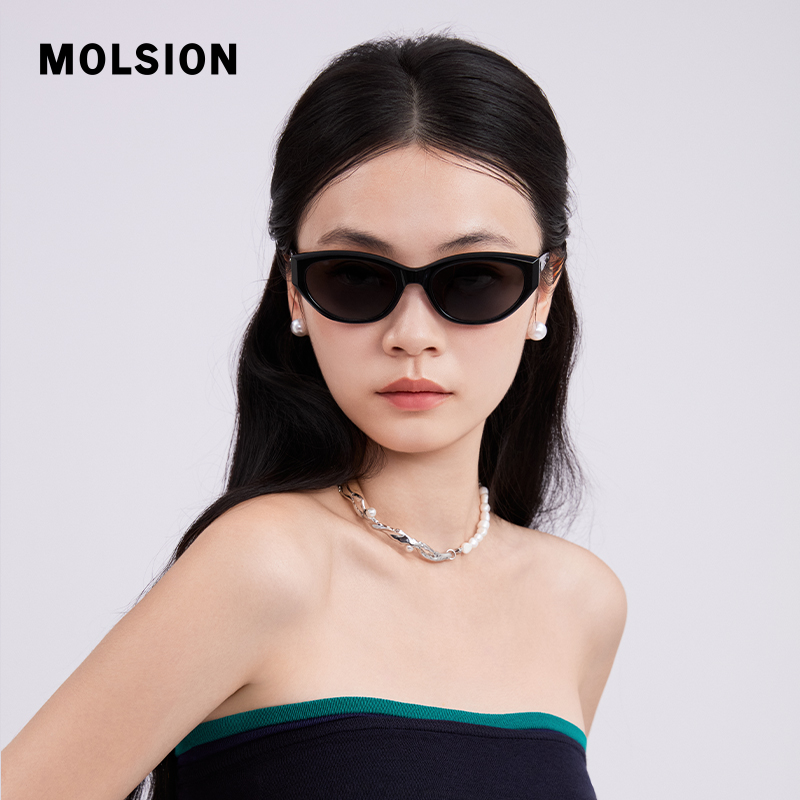molsion陌森眼镜墨镜女防紫外线窄框猫眼可配近视太阳镜男MS3077