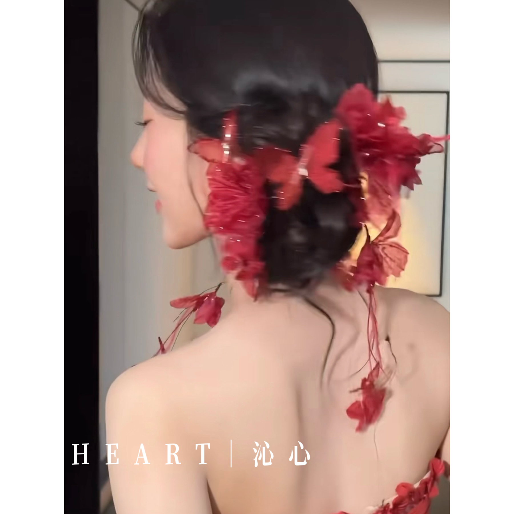 TM｜“霜叶红碟”手作新娘红色敬酒服礼服搭配头饰（一对