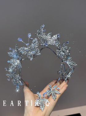 TM｜A23手作软冠后区新娘重工蝴蝶锆石冠（皇冠+耳夹