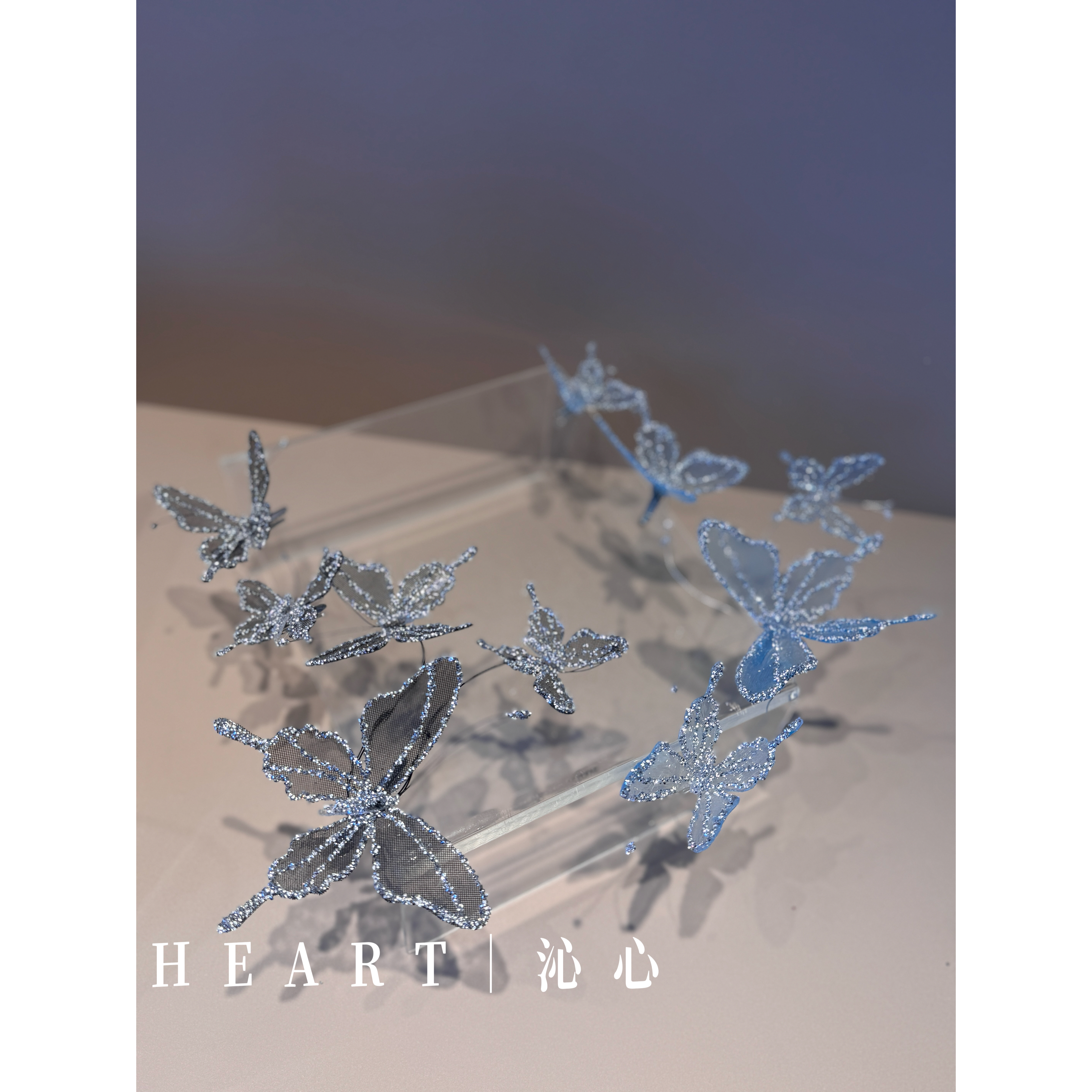 TM｜薄纱碎钻冰蓝蝴蝶系列套装（三件套