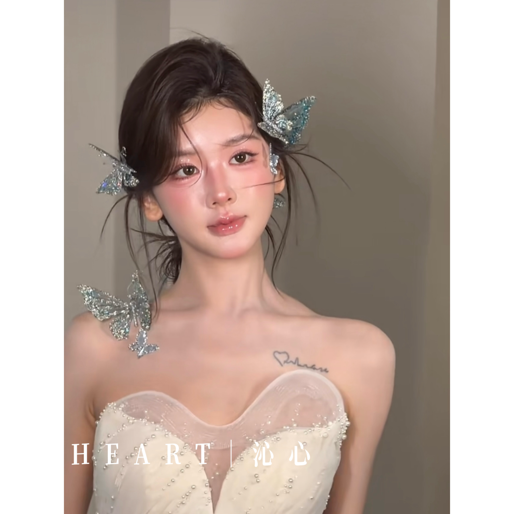 TM｜康康老师同款湖蓝碎钻手作蝴蝶发夹（5只