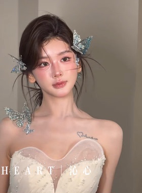 TM｜D15康康老师同款湖蓝碎钻手作蝴蝶发夹（5只