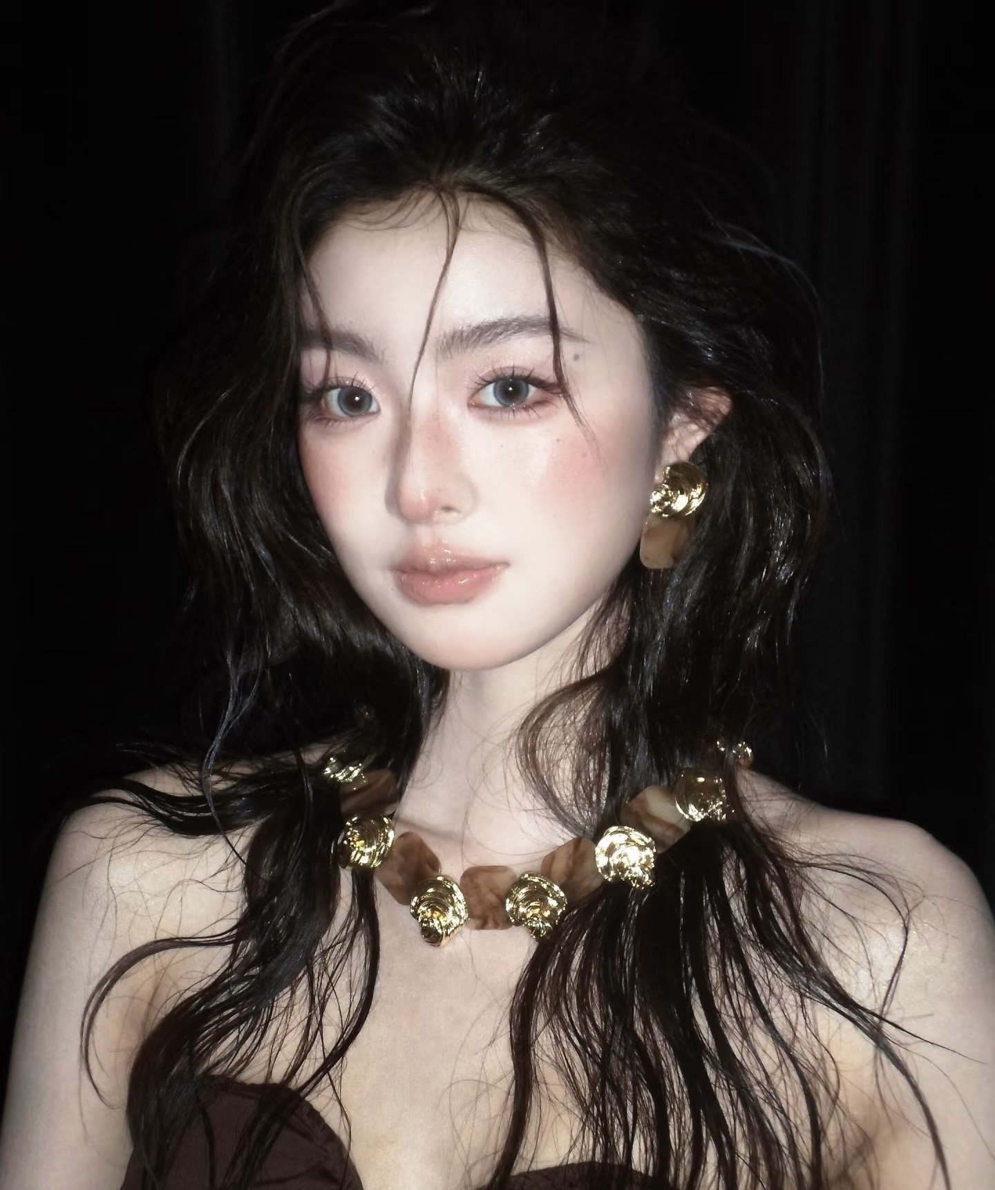 TM｜E13秋冬氛围感焦糖色玫瑰花复古泰式新娘项链套装（项链+耳环