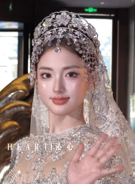 TM｜A49H重工皇冠新娘公主波浪冠水钻花朵皇冠/额饰