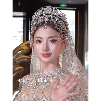 TM｜A49H重工皇冠新娘公主波浪冠水钻花朵皇冠/额饰