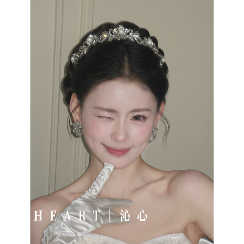 TM｜A20安妮公主花朵珍珠韩式小冠新娘礼服搭配主纱