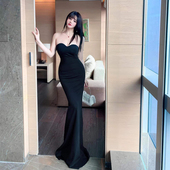 夜场女装 包臀气质性感夜总会连衣裙长裙 高级感V领黑色晚礼服修身