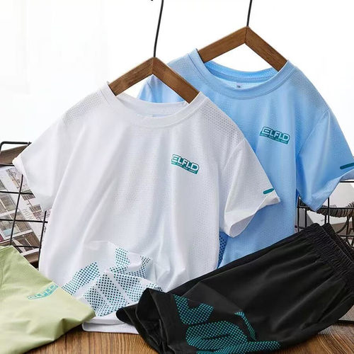 儿童短袖套装跑步运动服男女童夏装薄款套头衫童装两件套中小童