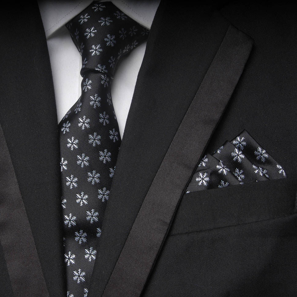 出口外贸原单男士正装商务黑色白色花纹领带袖扣手帕礼盒套装8cm