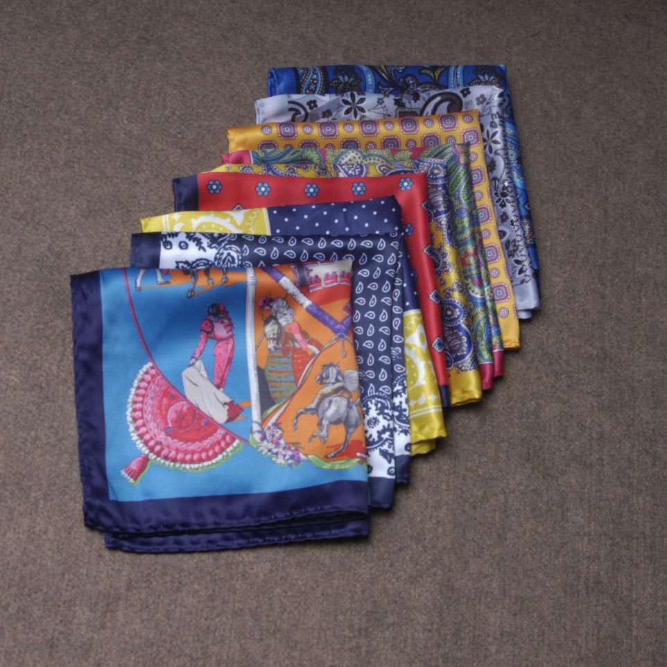 外贸原单口袋巾方巾绸缎印花商务男士西装配饰23X23CM多色