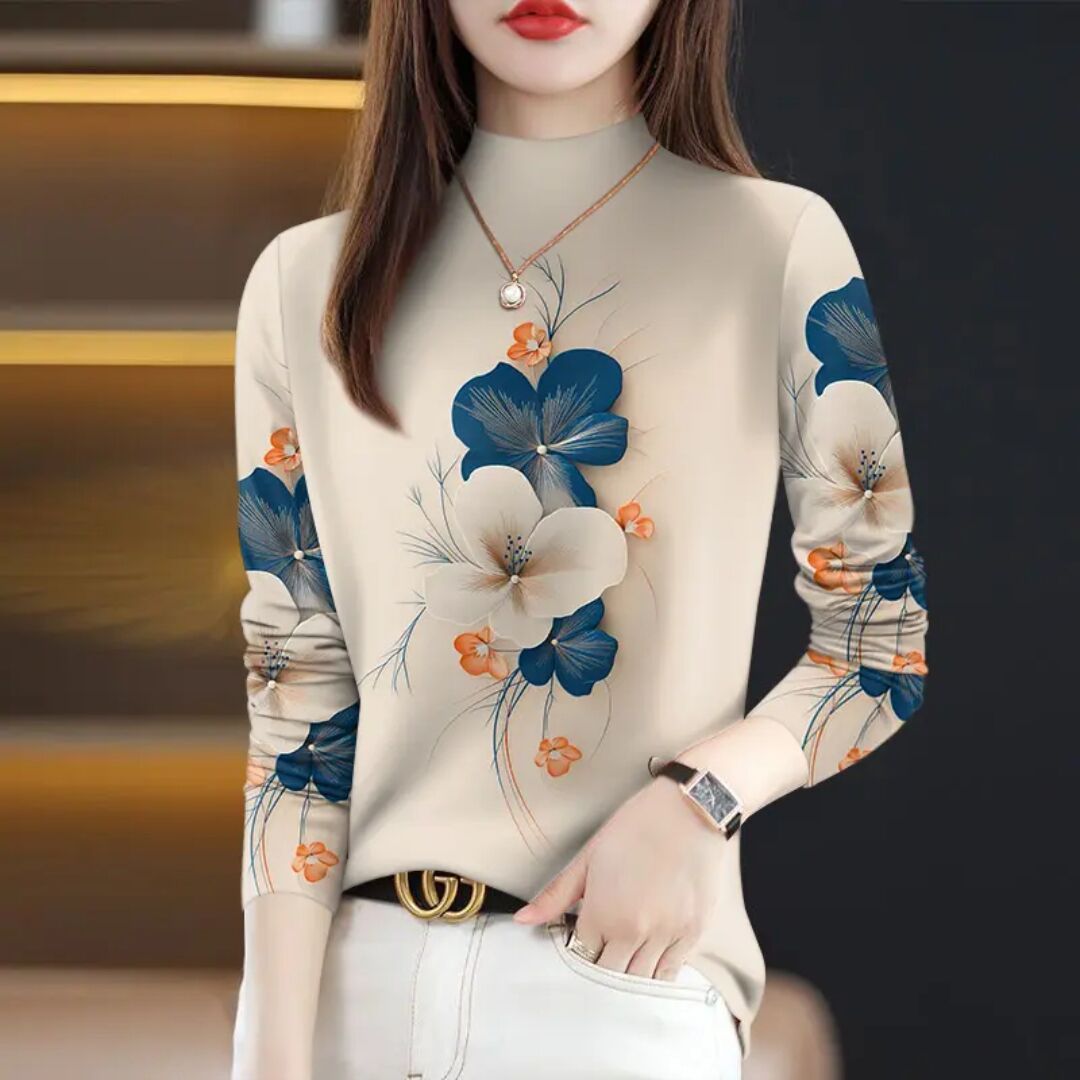 半高领长袖遮肚T恤女上衣