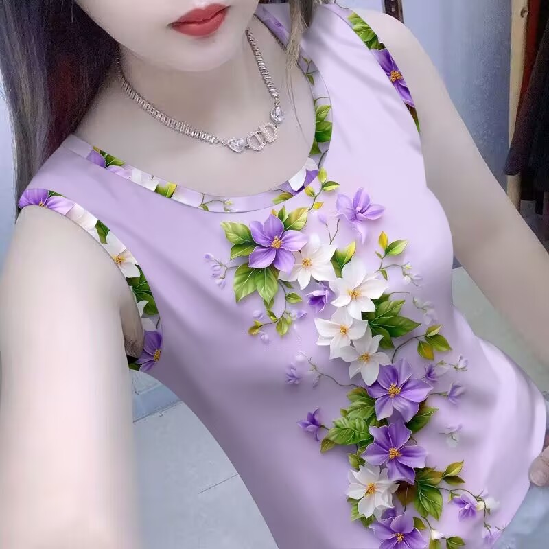 撞色背心女装2025印花新款夏季修身外穿显瘦无袖上衣吊带打底