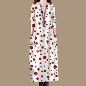 连衣裙女春秋季 清仓纯棉 高档印花口袋长袖 复古气质宽松圆领裙子