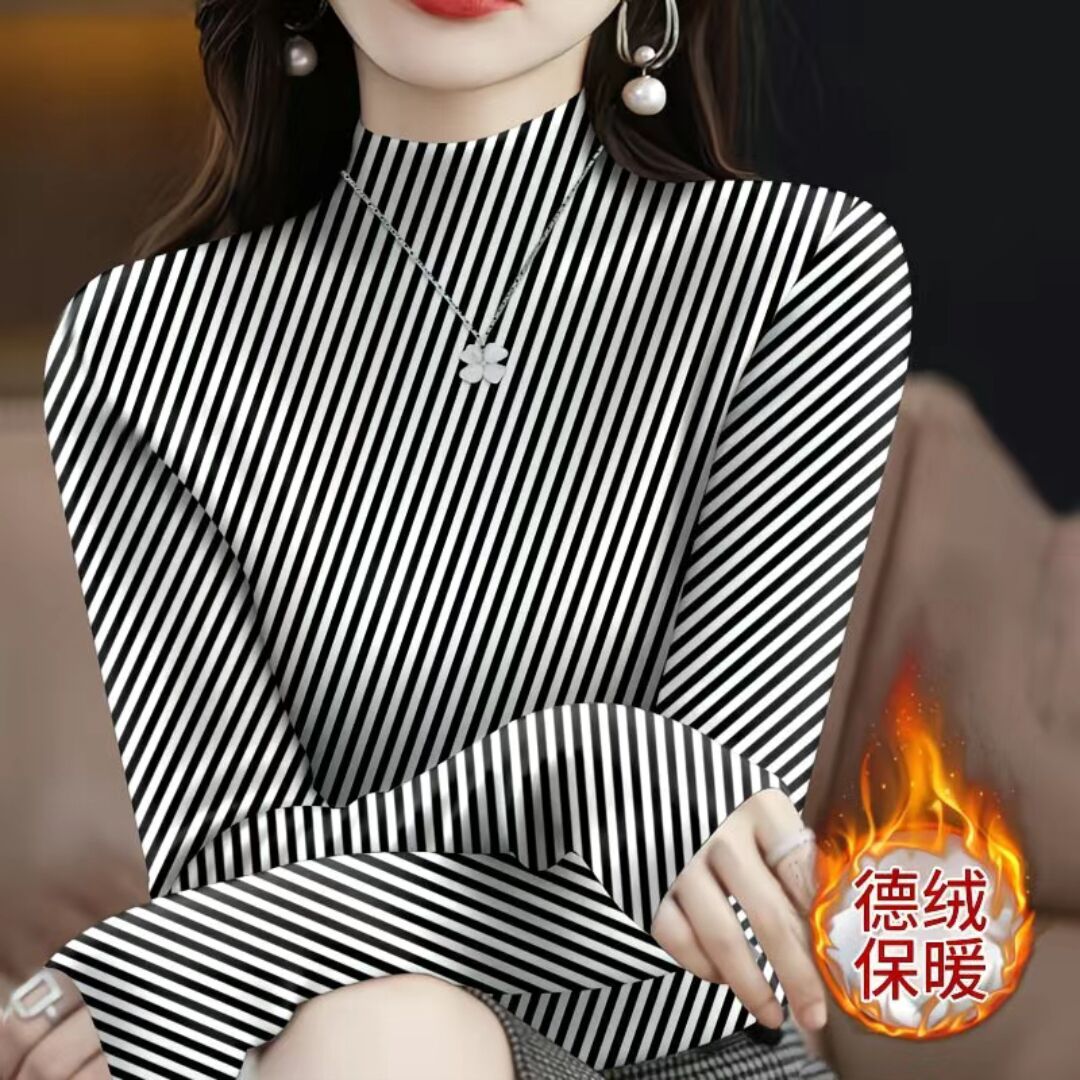 半高领T恤女长袖字母印花打底衫