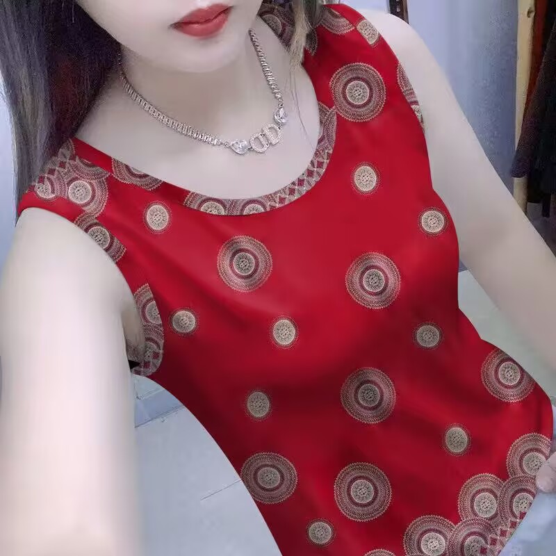 撞色背心女装2025印花新款夏季修身外穿显瘦无袖上衣吊带打底