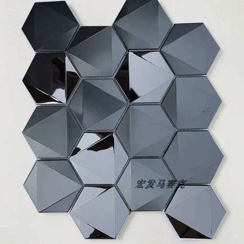 Металлическая черная шестиугольная трехмерная мозаика из нержавеющей стали, зеркальный эффект