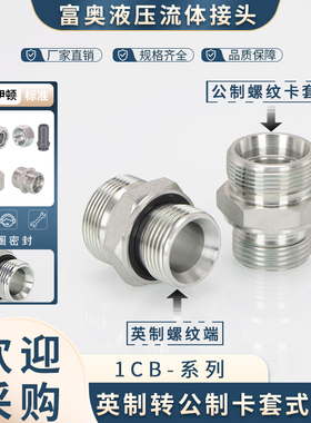 永华标准1CB公制H型转英制ED圈密封直接24°锥碳钢G螺纹直通接头